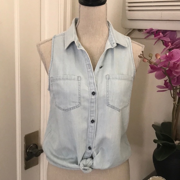 Express Tops - Express denim sleeveless button down shirt